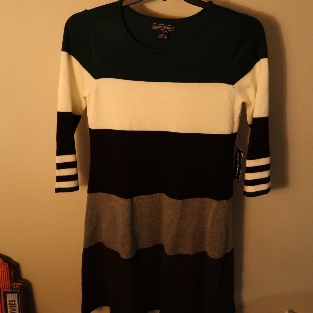 Medium Wide Strip Sweater Dress Deep Emerald